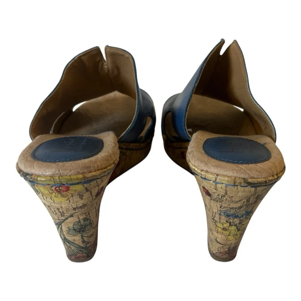 B.O.C Woman's Blue Leather Open Toe Slide On Wedge Sandal Shoe 9M‎